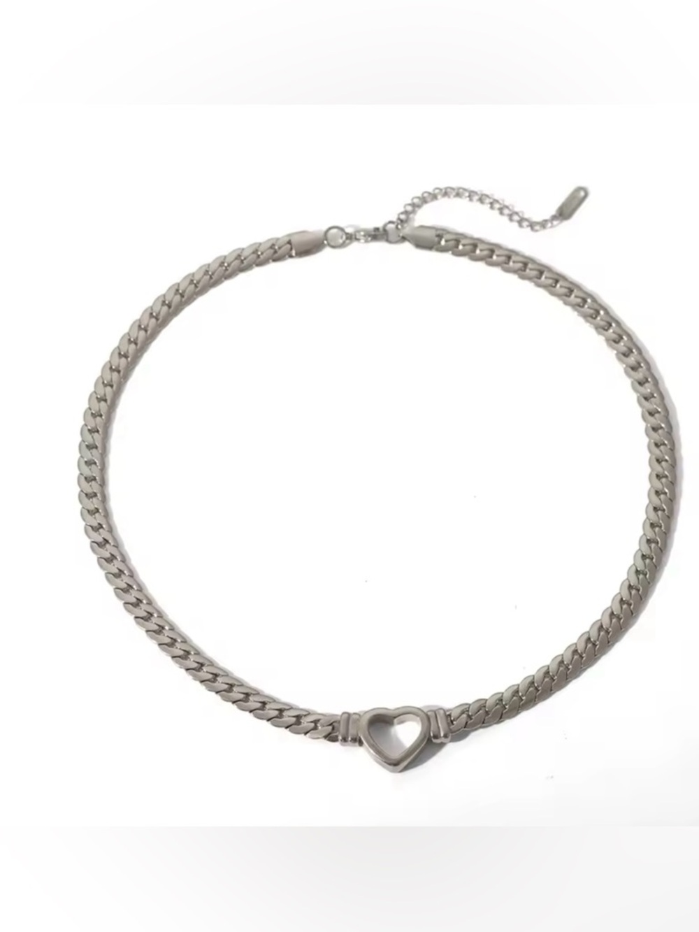 Anthropologie Silver Heart Link Choker Necklace